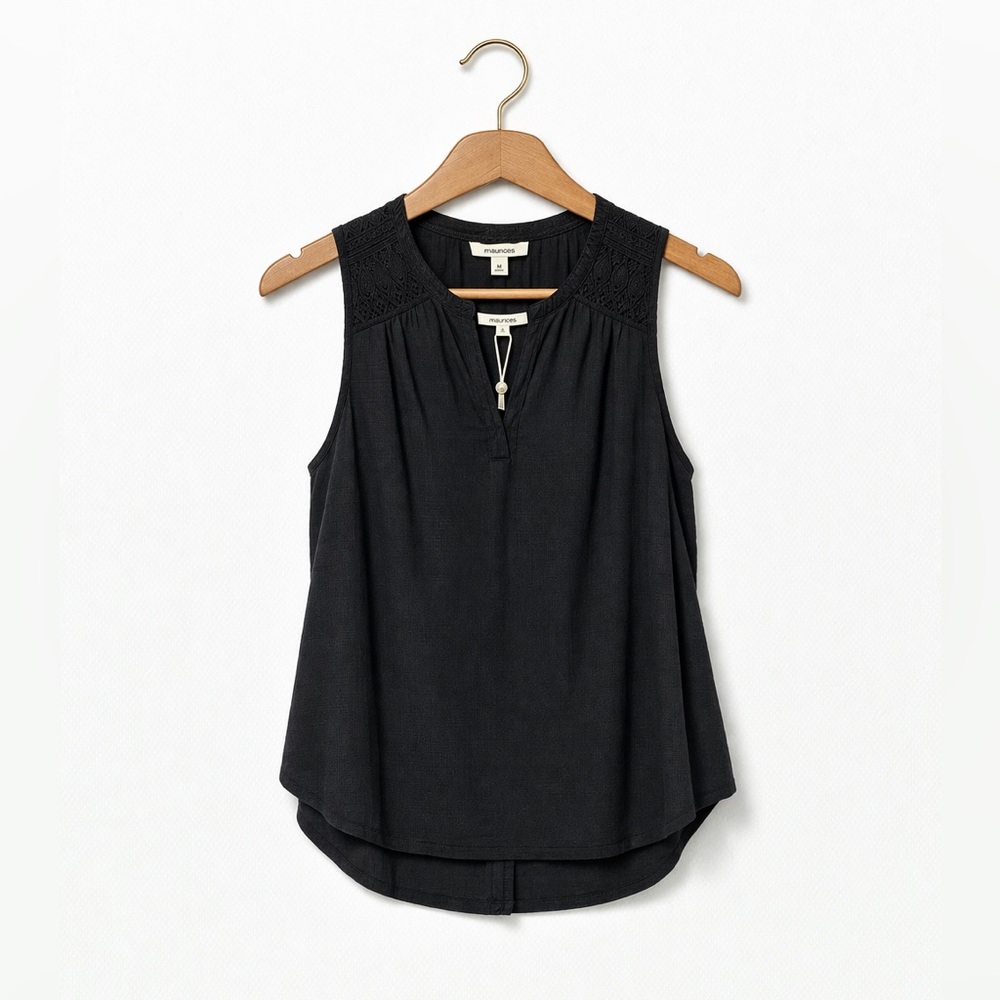 Max Studio Black Sleeveless V-Neck Boho Blouse with Lace Yoke NWT 1X Romantic